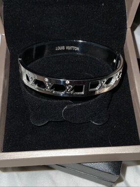Silver-tone Cutout Monogram Bangle Bracelet